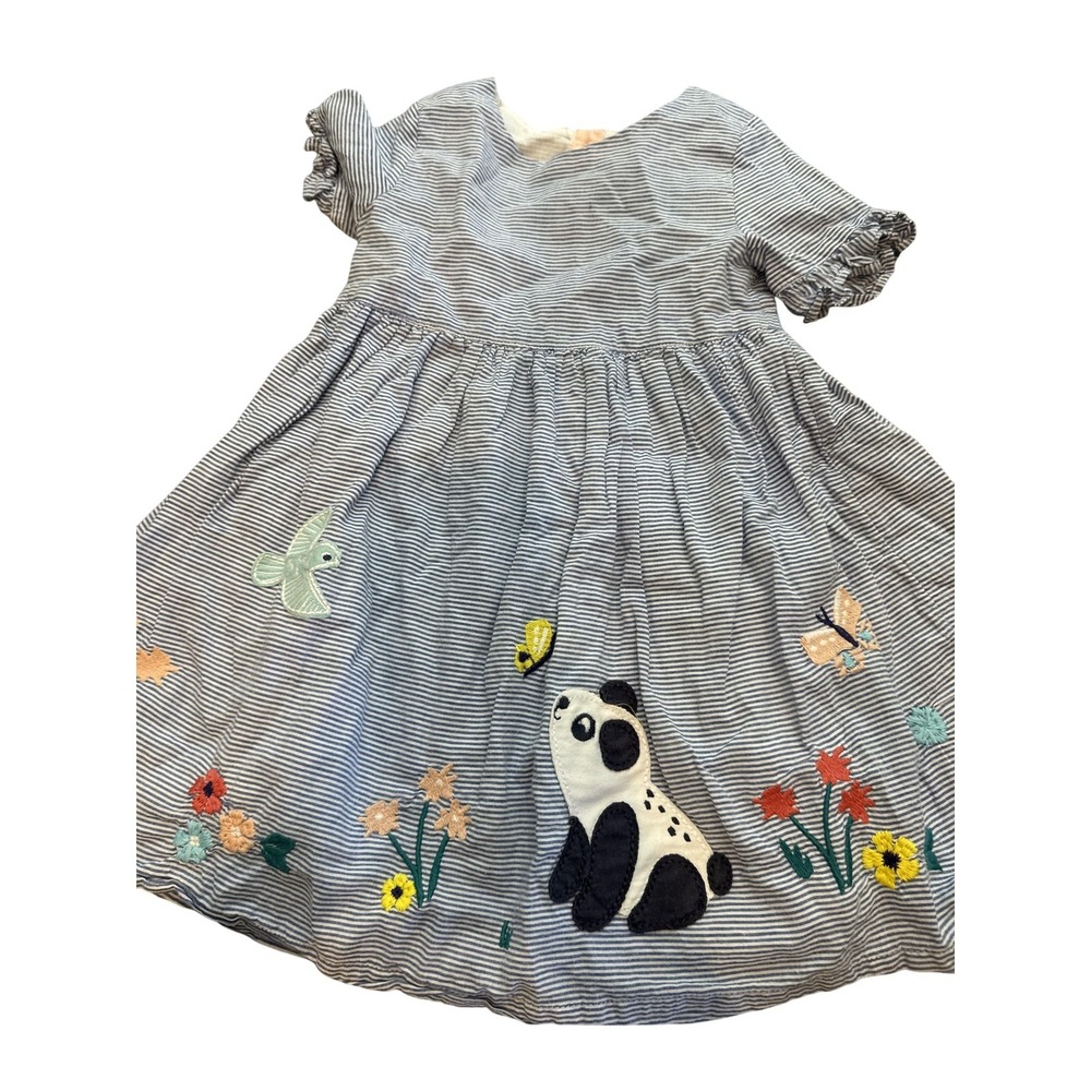 John Lewis Dress Girls 18-24 Months Blue Panda Butterfly Embroidered Lined